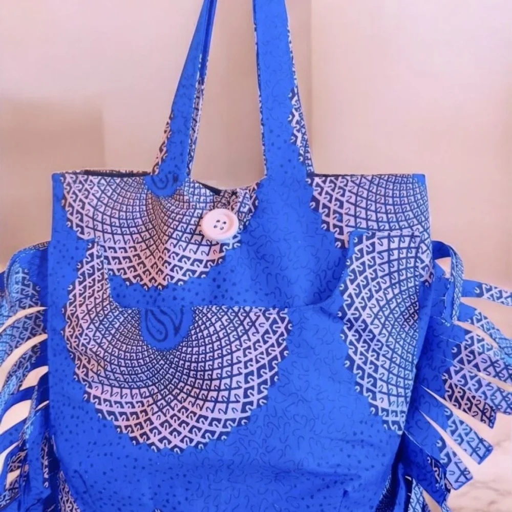 Royal Blue Bohemian Tote with Silver Detailing